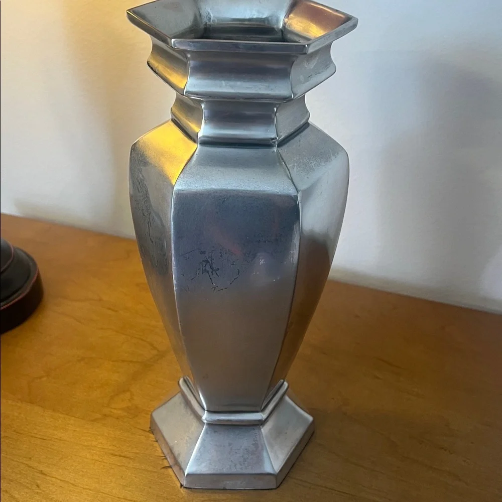 Pottery Barn Vintage Silver Hexagonal Vase.